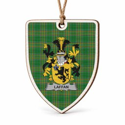 Laffan Coat of Arms Shield Wood Ornament , Irish Heritage Hanging Plaque for Christmas Tree