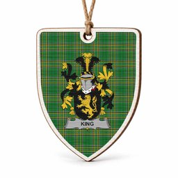 King Coat of Arms Shield Wood Ornament , Irish Heritage Hanging Plaque for Christmas Tree