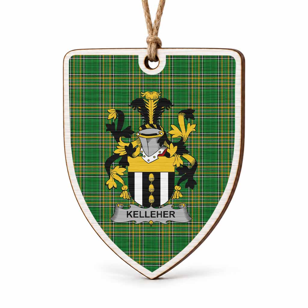 Kelleher Coat of Arms Shield Wood Ornament , Irish Heritage Hanging Plaque for Christmas Tree