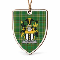 Kelleher Coat of Arms Shield Wood Ornament , Irish Heritage Hanging Plaque for Christmas Tree