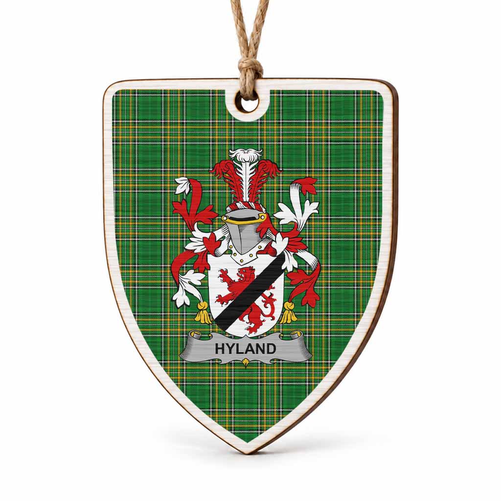 Hyland Coat of Arms Shield Wood Ornament , Irish Heritage Hanging Plaque for Christmas Tree