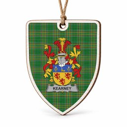Kearney Coat of Arms Shield Wood Ornament , Irish Heritage Hanging Plaque for Christmas Tree