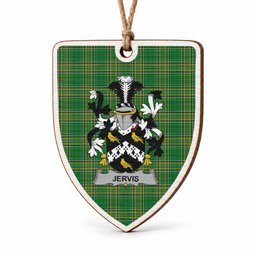 Jervis Coat of Arms Shield Wood Ornament , Irish Heritage Hanging Plaque for Christmas Tree