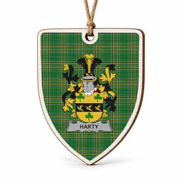 Harty Coat of Arms Shield Wood Ornament , Irish Heritage Hanging Plaque for Christmas Tree