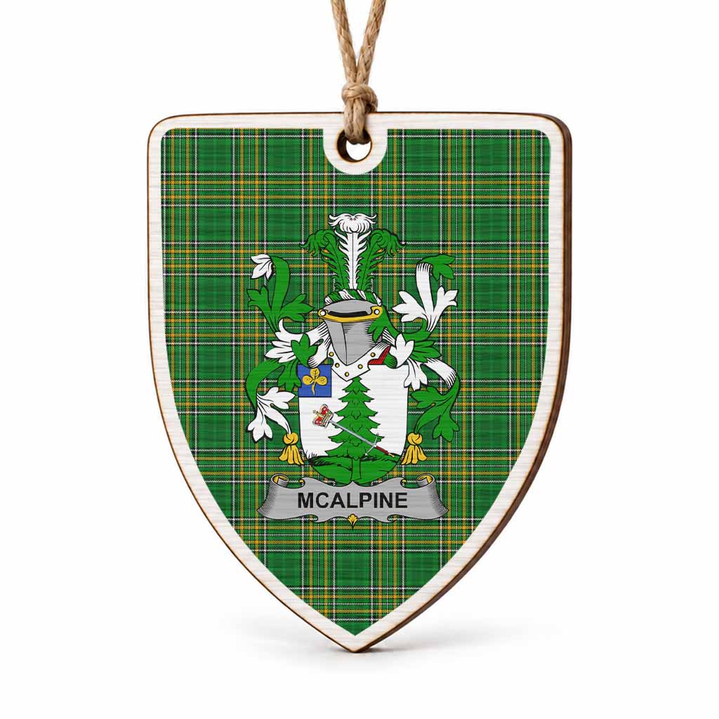 McAlpine Coat of Arms Shield Wood Ornament , Irish Heritage Hanging Plaque for Christmas Tree