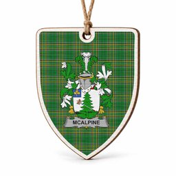 McAlpine Coat of Arms Shield Wood Ornament , Irish Heritage Hanging Plaque for Christmas Tree