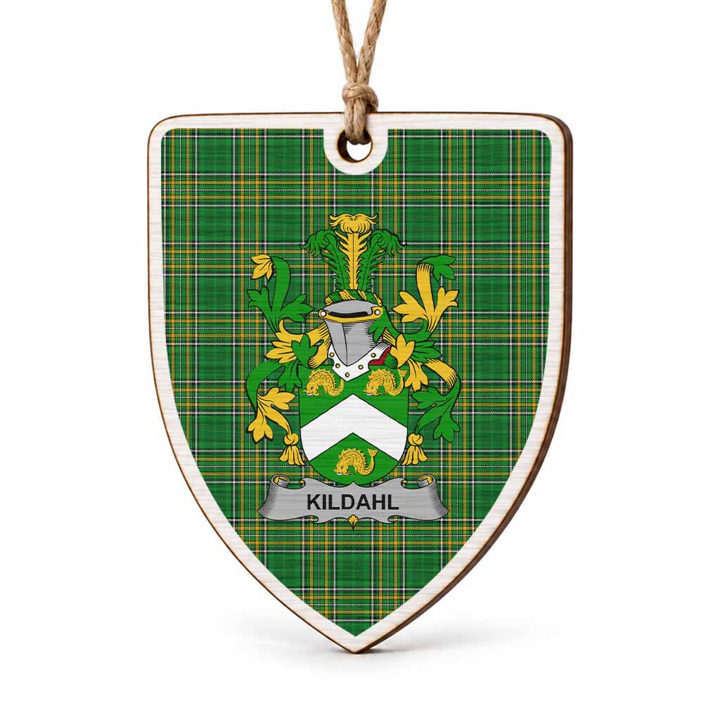 Kildahl Coat of Arms Shield Wood Ornament , Irish Heritage Hanging Plaque for Christmas Tree