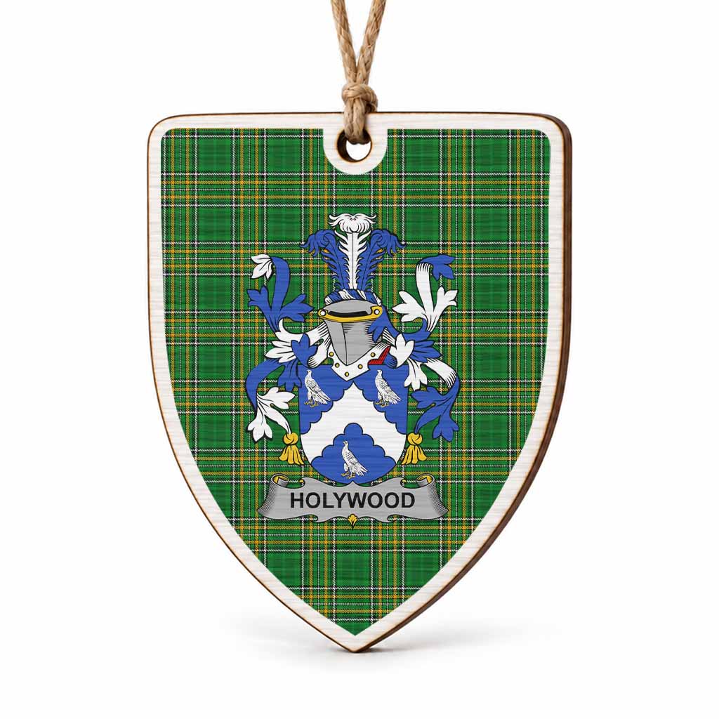 Holywood Coat of Arms Shield Wood Ornament , Irish Heritage Hanging Plaque for Christmas Tree