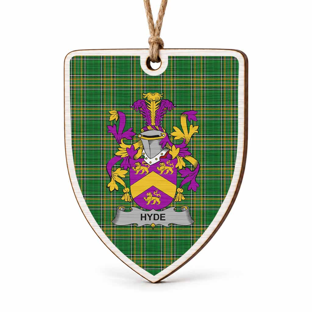 Hyde Coat of Arms Shield Wood Ornament , Irish Heritage Hanging Plaque for Christmas Tree