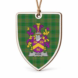 Hyde Coat of Arms Shield Wood Ornament , Irish Heritage Hanging Plaque for Christmas Tree