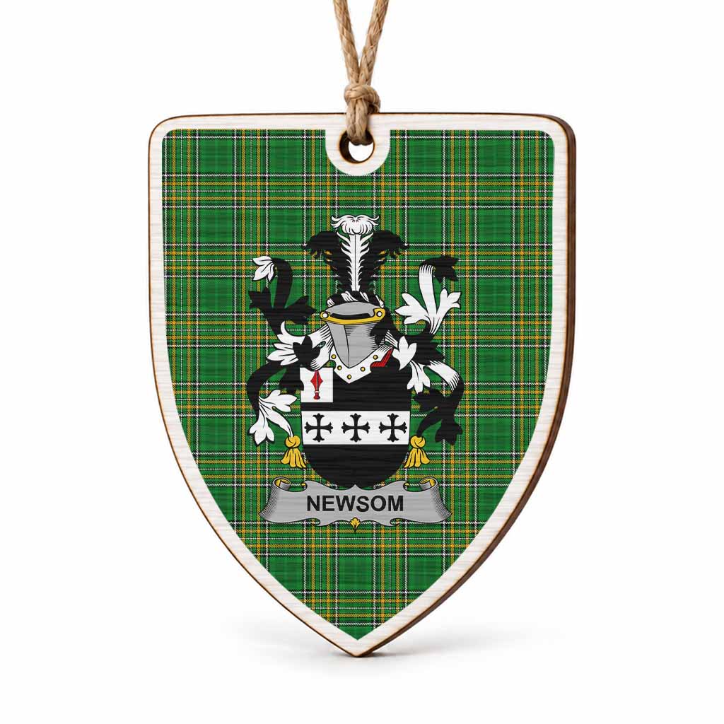 Newsom Coat of Arms Shield Wood Ornament , Irish Heritage Hanging Plaque for Christmas Tree