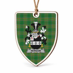 Newsom Coat of Arms Shield Wood Ornament , Irish Heritage Hanging Plaque for Christmas Tree