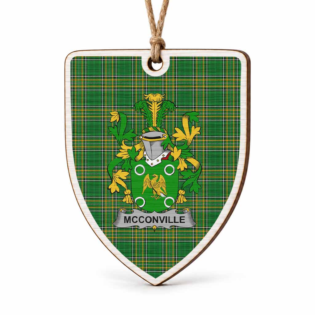 McConville Coat of Arms Shield Wood Ornament , Irish Heritage Hanging Plaque for Christmas Tree