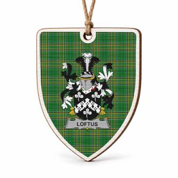 Loftus Coat of Arms Shield Wood Ornament , Irish Heritage Hanging Plaque for Christmas Tree
