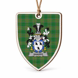 Sharpe Coat of Arms Shield Wood Ornament , Irish Heritage Hanging Plaque for Christmas Tree