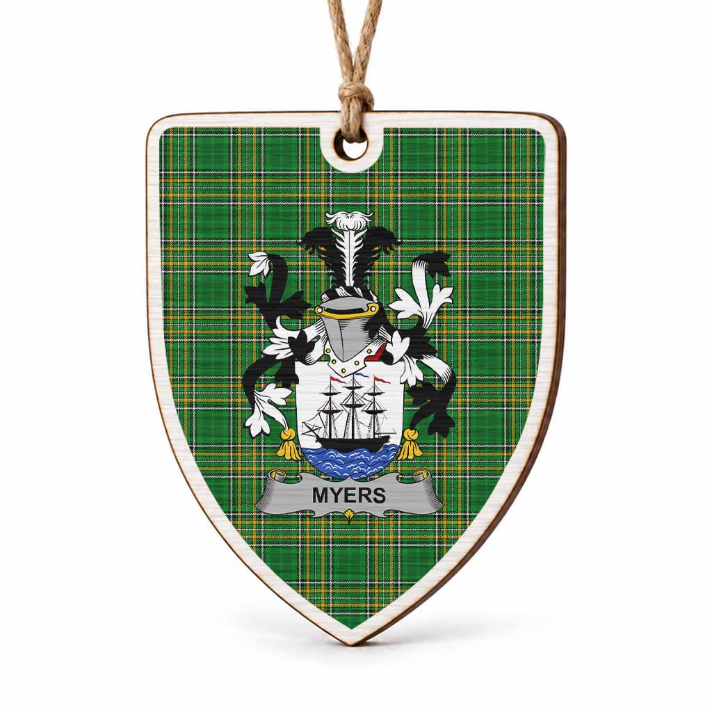 Myers Coat of Arms Shield Wood Ornament , Irish Heritage Hanging Plaque for Christmas Tree