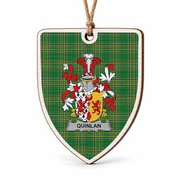 Quinlan Coat of Arms Shield Wood Ornament , Irish Heritage Hanging Plaque for Christmas Tree