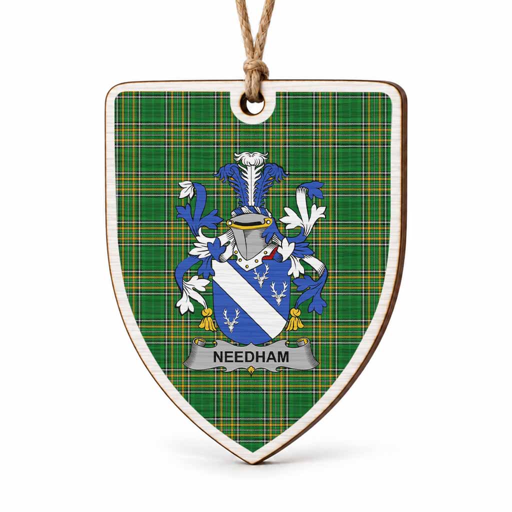 Needham Coat of Arms Shield Wood Ornament , Irish Heritage Hanging Plaque for Christmas Tree