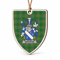 Needham Coat of Arms Shield Wood Ornament , Irish Heritage Hanging Plaque for Christmas Tree