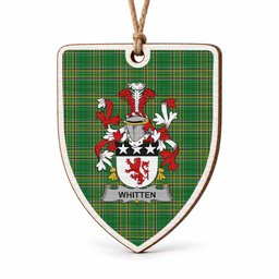 Whitten Coat of Arms Shield Wood Ornament , Irish Heritage Hanging Plaque for Christmas Tree