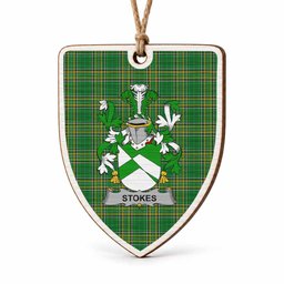 Stokes Coat of Arms Shield Wood Ornament , Irish Heritage Hanging Plaque for Christmas Tree