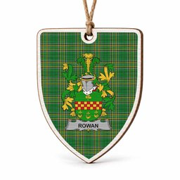 Rowan Coat of Arms Shield Wood Ornament , Irish Heritage Hanging Plaque for Christmas Tree