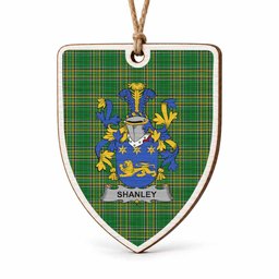 Shanley Coat of Arms Shield Wood Ornament , Irish Heritage Hanging Plaque for Christmas Tree