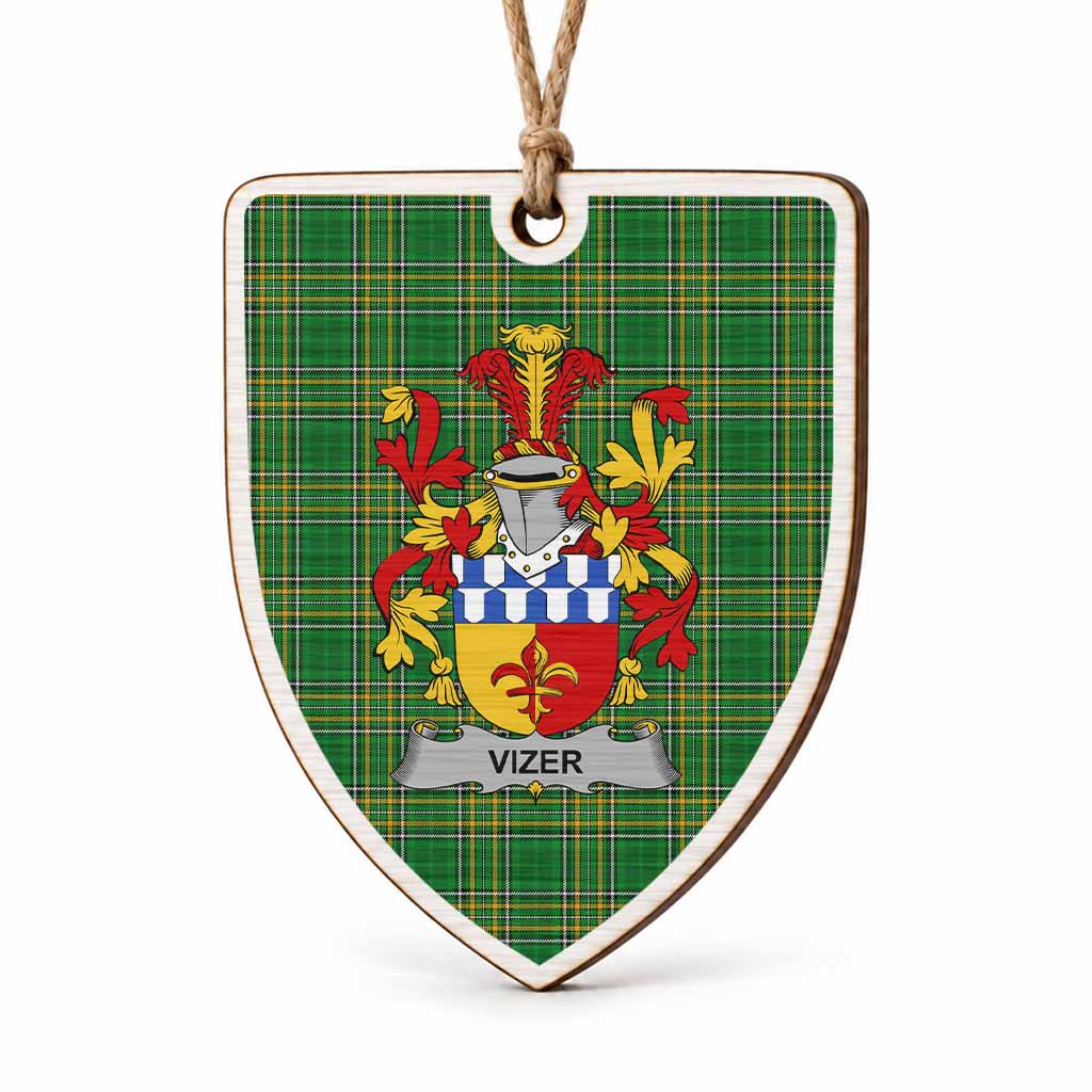 Vizer Coat of Arms Shield Wood Ornament , Irish Heritage Hanging Plaque for Christmas Tree