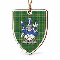 Sheppard Coat of Arms Shield Wood Ornament , Irish Heritage Hanging Plaque for Christmas Tree