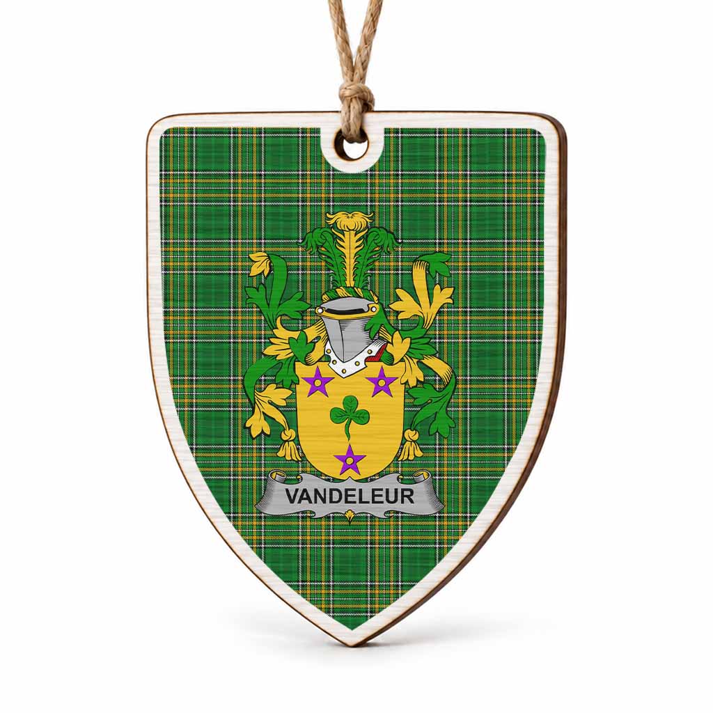 Vandeleur Coat of Arms Shield Wood Ornament , Irish Heritage Hanging Plaque for Christmas Tree