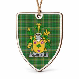 Vandeleur Coat of Arms Shield Wood Ornament , Irish Heritage Hanging Plaque for Christmas Tree