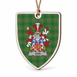 Vian Coat of Arms Shield Wood Ornament , Irish Heritage Hanging Plaque for Christmas Tree