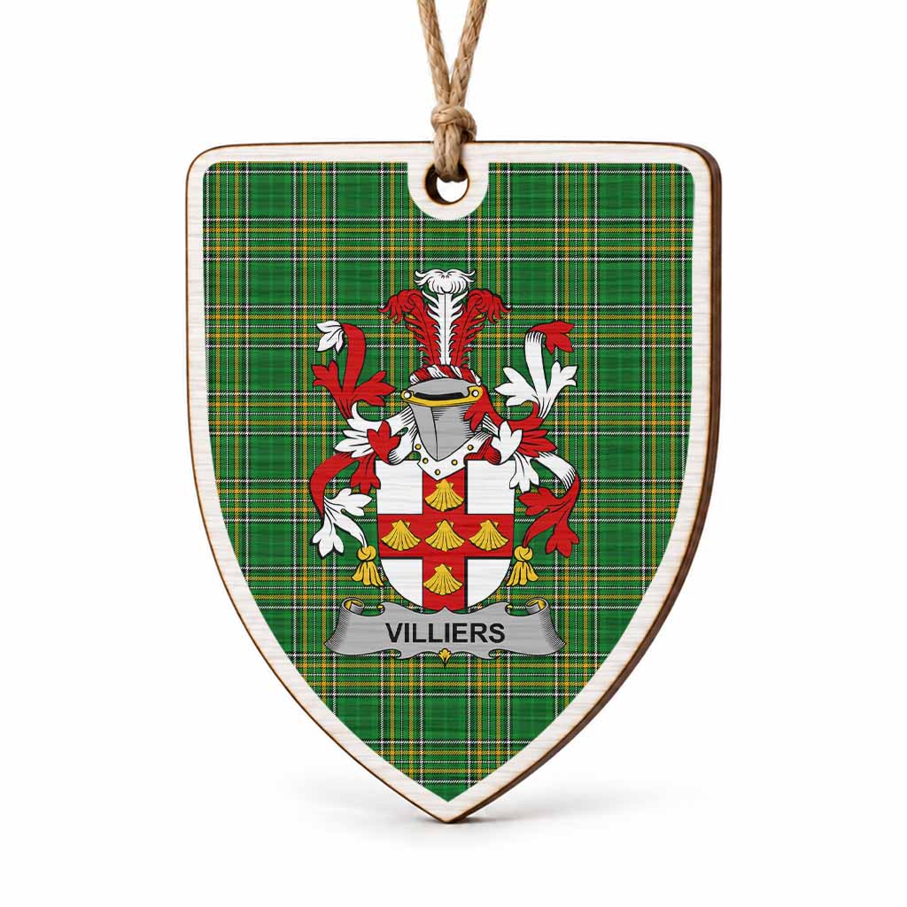 Villiers Coat of Arms Shield Wood Ornament , Irish Heritage Hanging Plaque for Christmas Tree