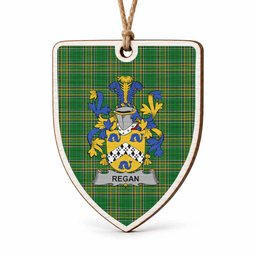 Regan Coat of Arms Shield Wood Ornament , Irish Heritage Hanging Plaque for Christmas Tree