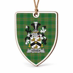 Verner Coat of Arms Shield Wood Ornament , Irish Heritage Hanging Plaque for Christmas Tree
