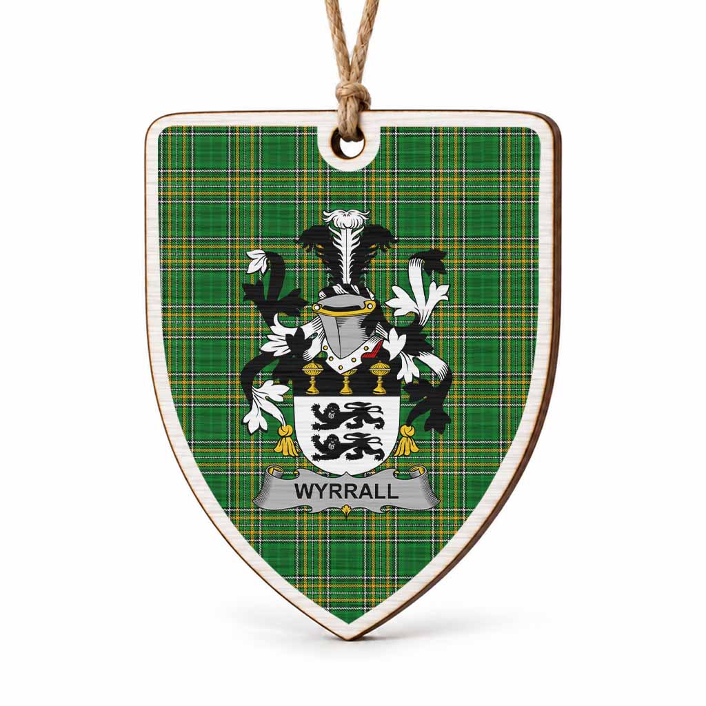 Wyrrall Coat of Arms Shield Wood Ornament , Irish Heritage Hanging Plaque for Christmas Tree