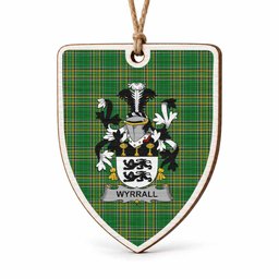 Wyrrall Coat of Arms Shield Wood Ornament , Irish Heritage Hanging Plaque for Christmas Tree