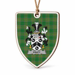 Pratt Coat of Arms Shield Wood Ornament , Irish Heritage Hanging Plaque for Christmas Tree