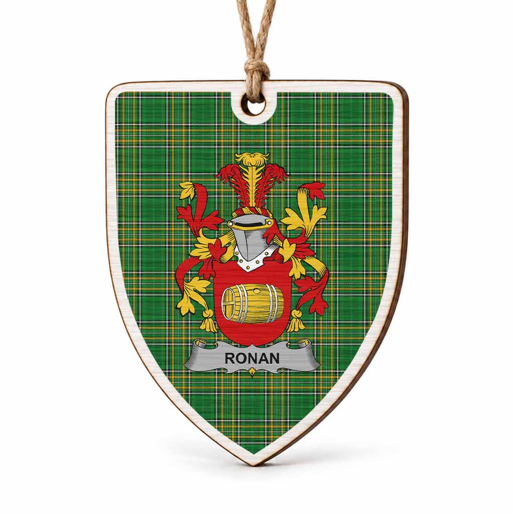 Ronan Coat of Arms Shield Wood Ornament , Irish Heritage Hanging Plaque for Christmas Tree