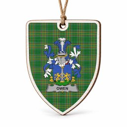 Owen Coat of Arms Shield Wood Ornament , Irish Heritage Hanging Plaque for Christmas Tree