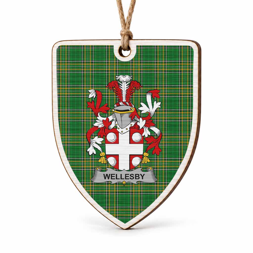 Wellesby Coat of Arms Shield Wood Ornament , Irish Heritage Hanging Plaque for Christmas Tree