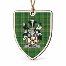 Steele Coat of Arms Shield Wood Ornament , Irish Heritage Hanging Plaque for Christmas Tree