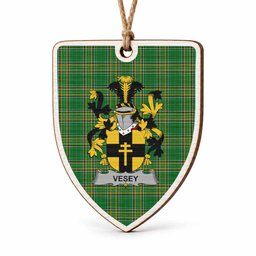 Vesey Coat of Arms Shield Wood Ornament , Irish Heritage Hanging Plaque for Christmas Tree