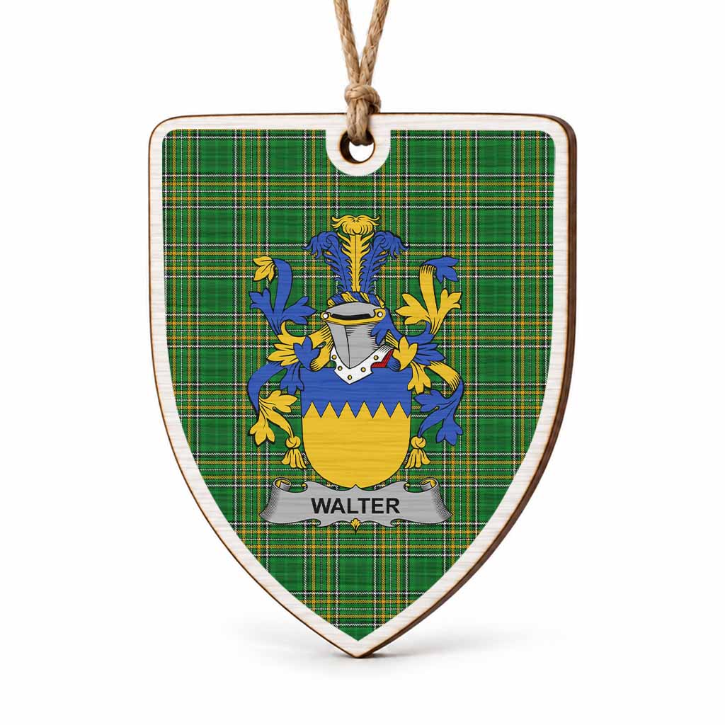 Walter Coat of Arms Shield Wood Ornament , Irish Heritage Hanging Plaque for Christmas Tree