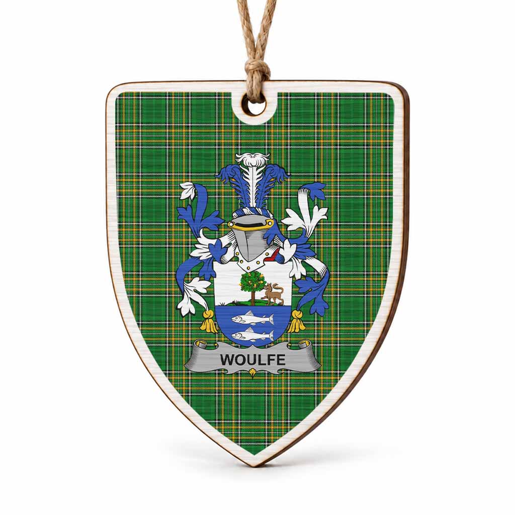 Woulfe Coat of Arms Shield Wood Ornament , Irish Heritage Hanging Plaque for Christmas Tree