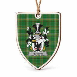 Perkins Coat of Arms Shield Wood Ornament , Irish Heritage Hanging Plaque for Christmas Tree