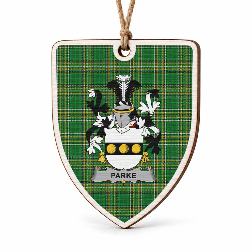 Parke Coat of Arms Shield Wood Ornament , Irish Heritage Hanging Plaque for Christmas Tree
