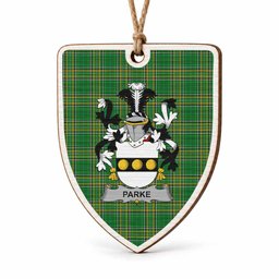 Parke Coat of Arms Shield Wood Ornament , Irish Heritage Hanging Plaque for Christmas Tree