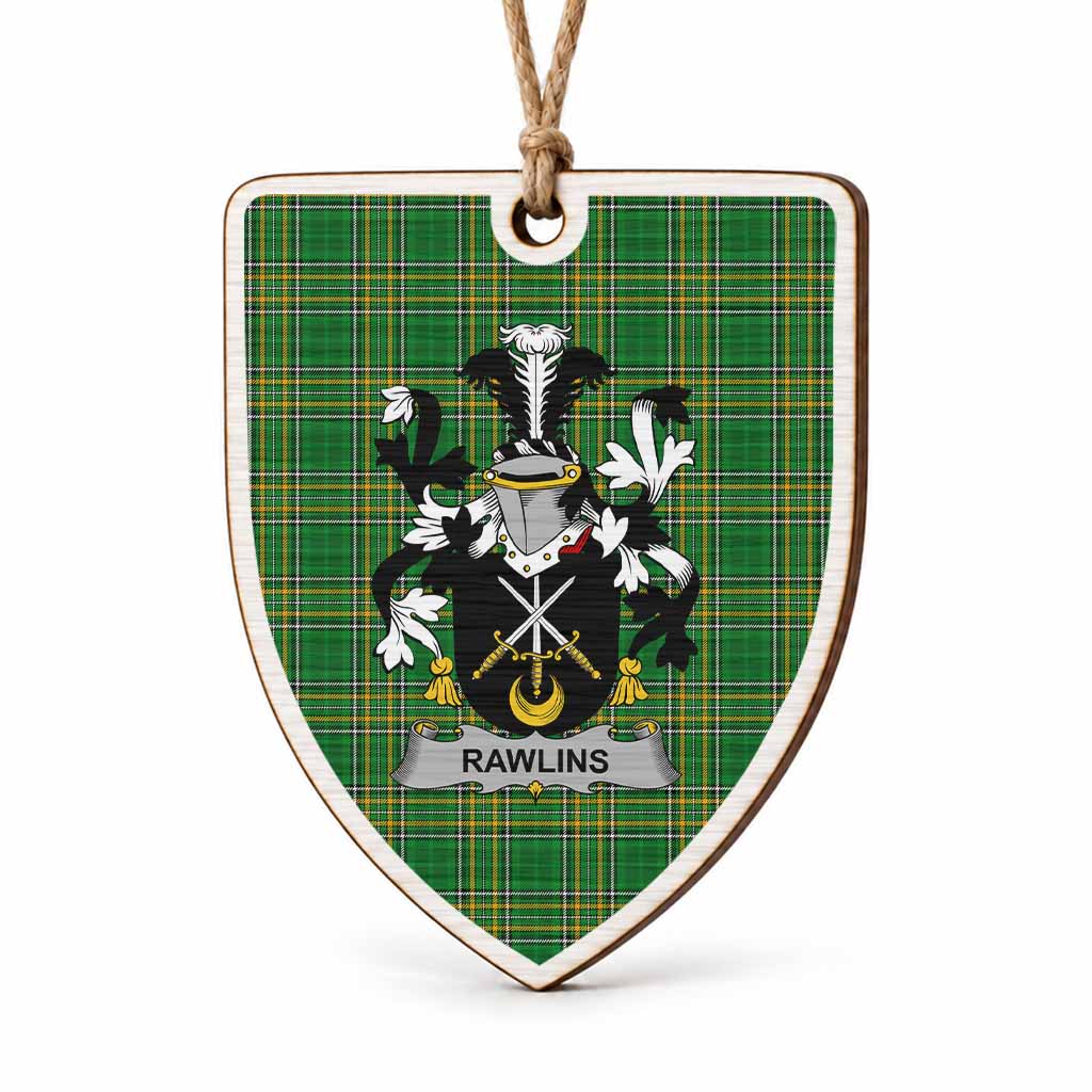 Rawlins Coat of Arms Shield Wood Ornament , Irish Heritage Hanging Plaque for Christmas Tree