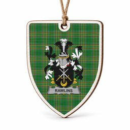 Rawlins Coat of Arms Shield Wood Ornament , Irish Heritage Hanging Plaque for Christmas Tree
